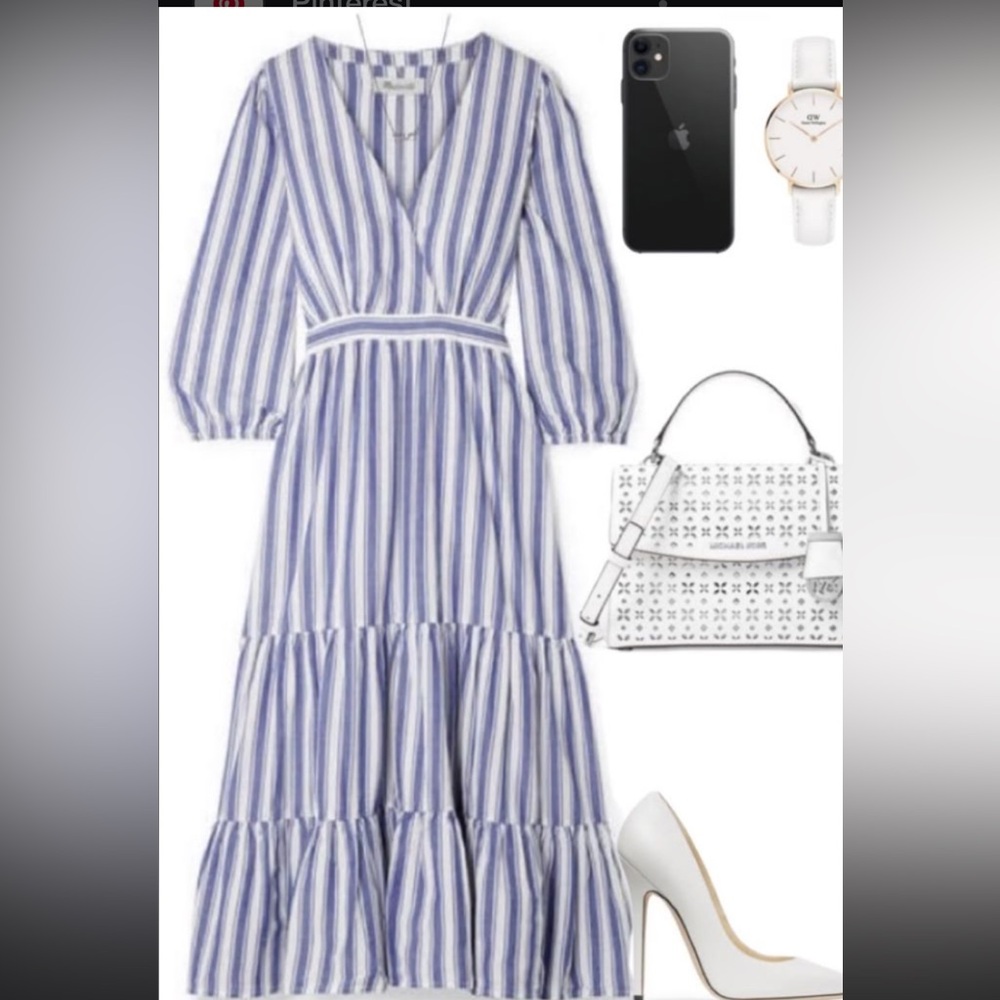 Madewell Blue and White Smocked Sundress with Bishop Sleeves